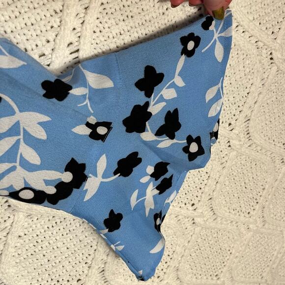NWT UNIQUE21 Blue Ruffle Chiffon Hero Floral Print Smock A Line Dress Light - Picture 4 of 13